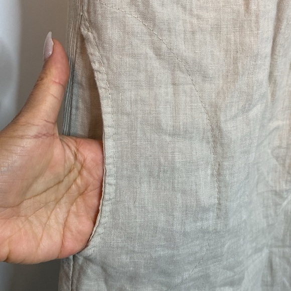 Lungo L'Arno | Taupe Beige Dress with Beaded Neckline -Linen Cotton - Medium - Picture 4 of 9